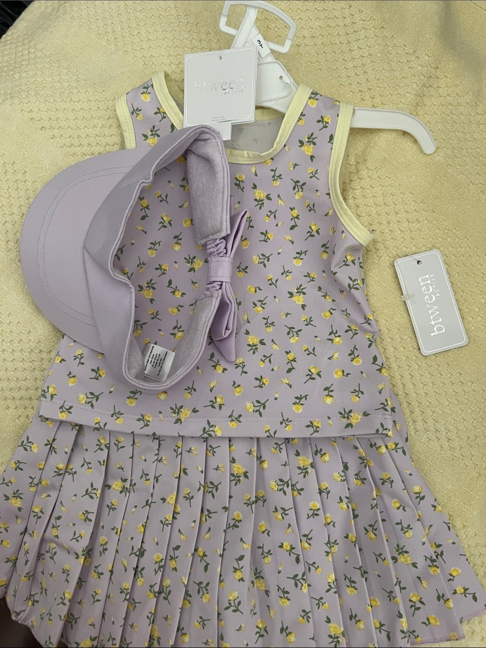btween Lavender Lemon Print Dress with Matching Visor
